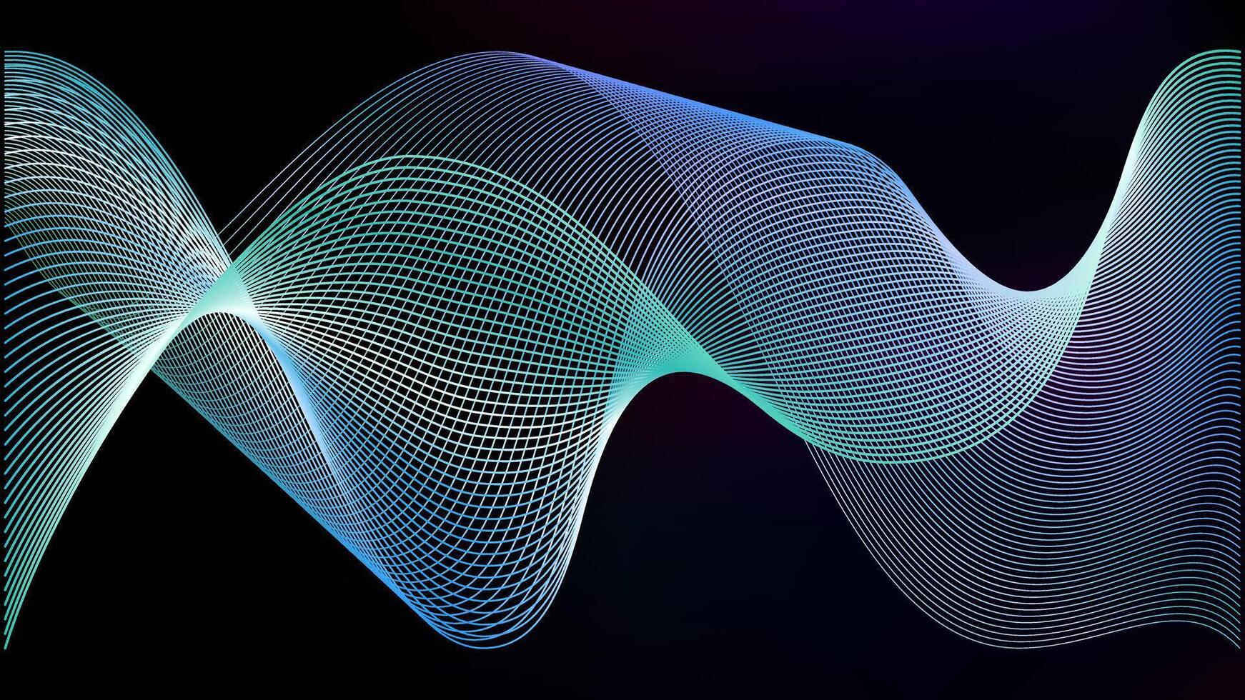 Neon light ai wavy line blue background. Digital data stream or network connect effect. Abstract blend gradient for neural tech web. Aurora spectrum night mesh flow. vector