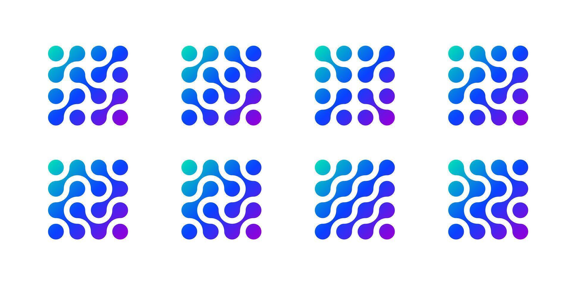 Metaball neuro logo, molecule and atom circle stucture concept. Neuron links in brain liquid blobs and nucleus medical pattern. Artificial fluid shape integrated into organic forms. Wavy energy line vector