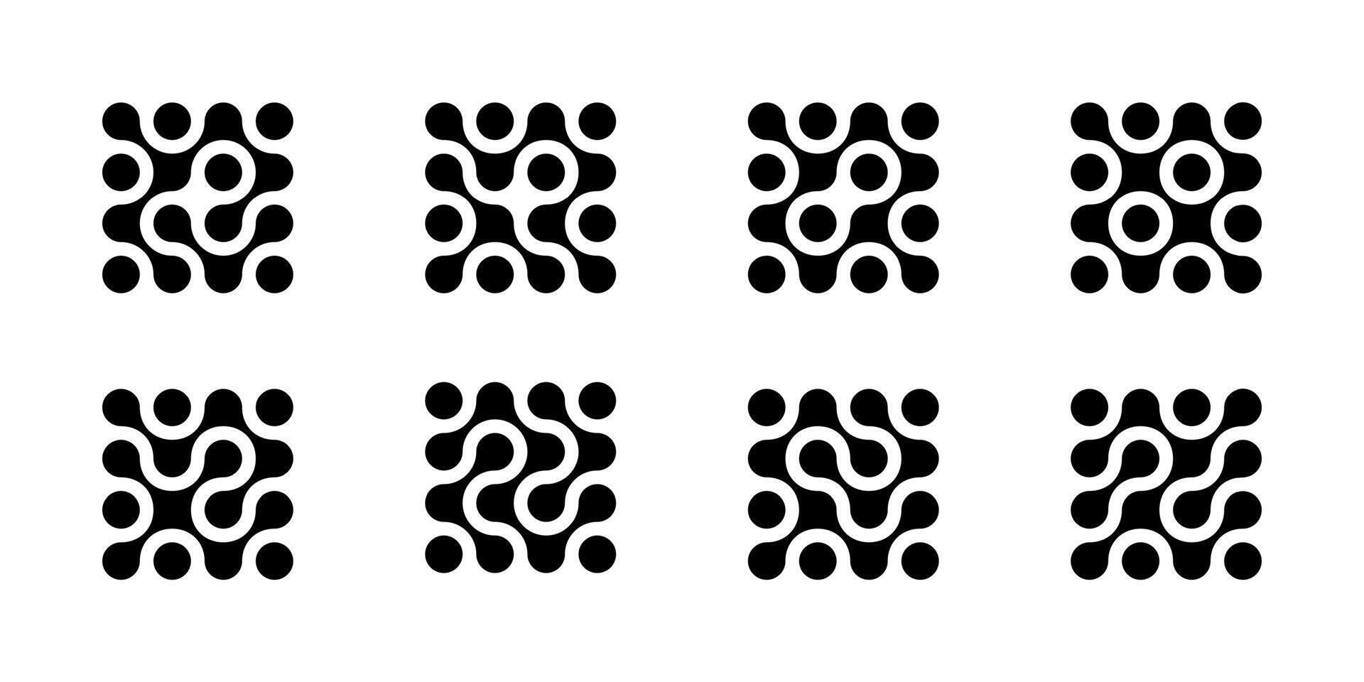 Collagen molecule connected dots. Abstract cell of circular shapes. Metaball morph flow, atoms in a liquid drop. Medical nerve node, square networking icon. Futuristic communication smart design vector