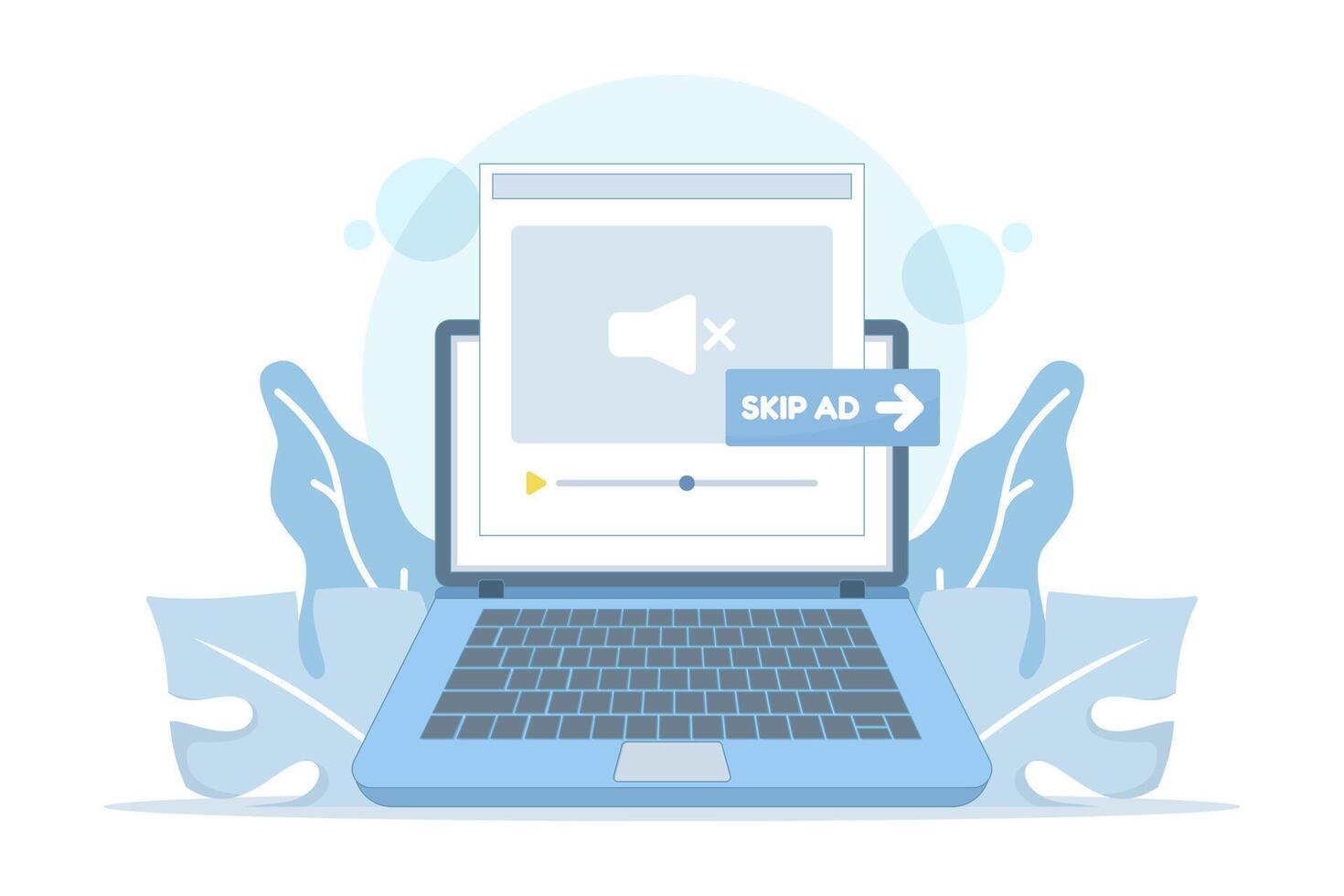 Laptop with skip ad option displayed vector