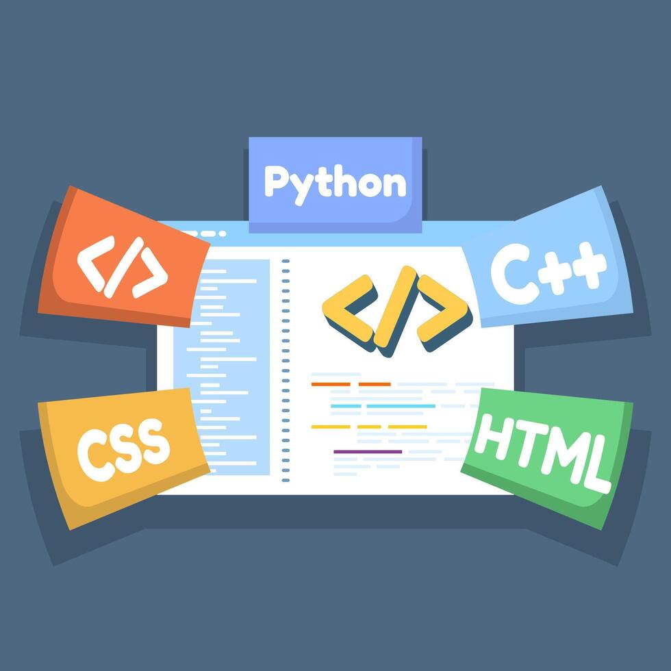 Popular programming languages Python C++ CSS HTML vector