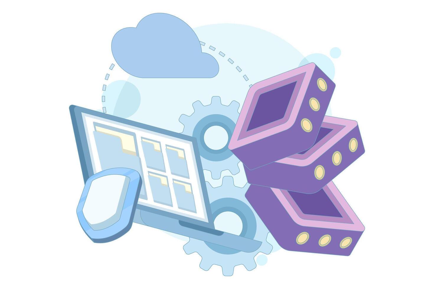 Cloud computing illustration with gears and icons vector