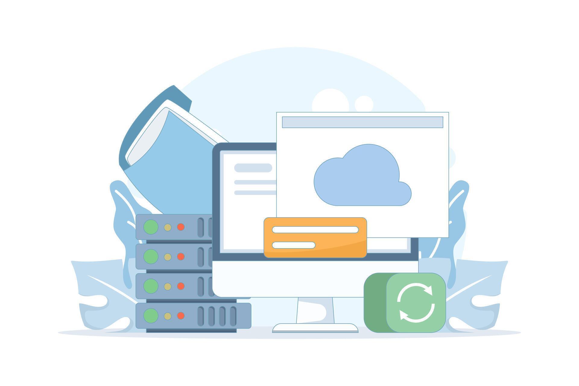 Cloud Computing and Data Management Solutions 70787112 Vector Art at ...