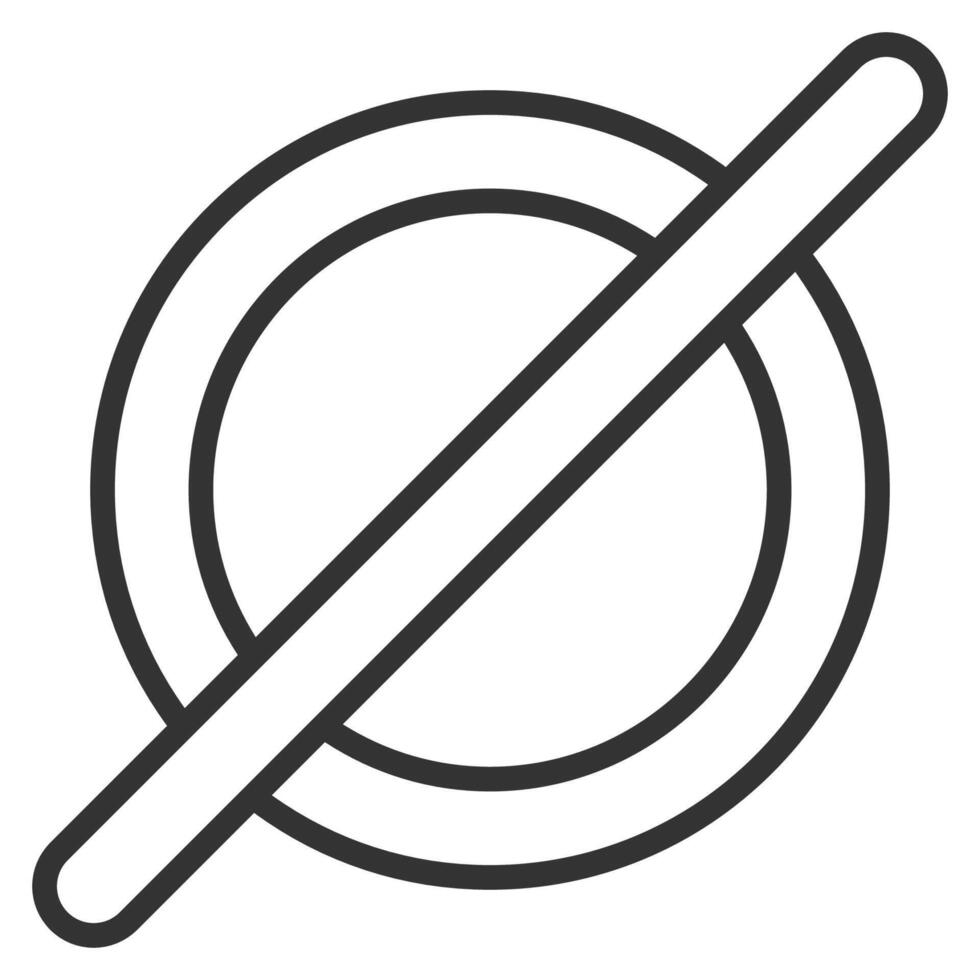 Nothing icon. Flat Nothing pictogram is isolated on a white background, A simple icon featuring a thick, black, diagonal line crossing a circle, resembling a prohibition or null symbol. vector