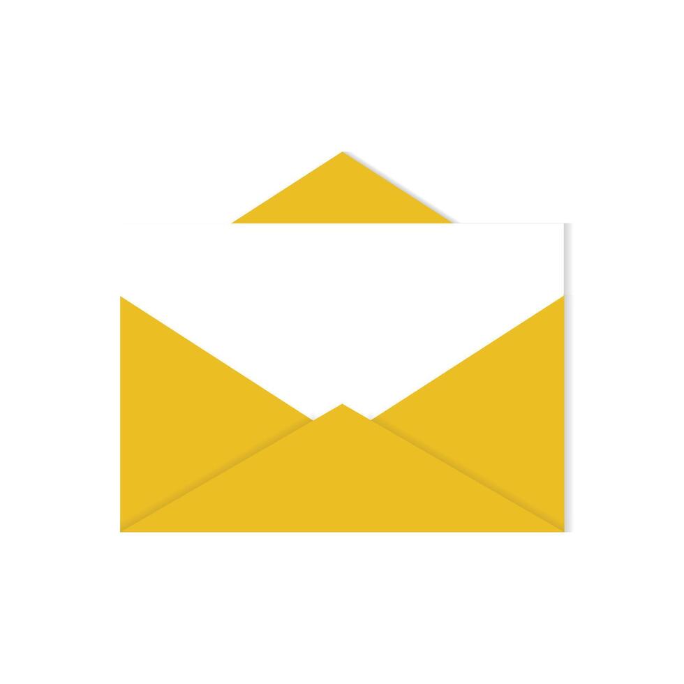 envelopes with letter. Correspondence, message concept, Yellow envelope with a triangular flap partially open, containing a white letter or paper inside. vector