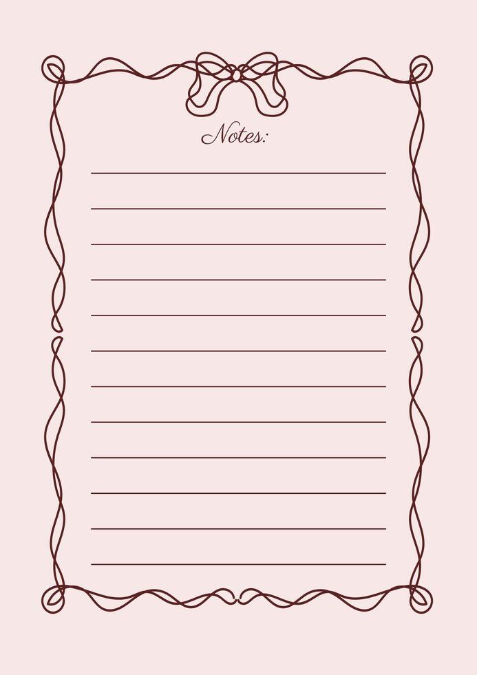 Note Sheet Template In Square Whimsical Hand Drawn Elegant Line Art Frame With Bow vector