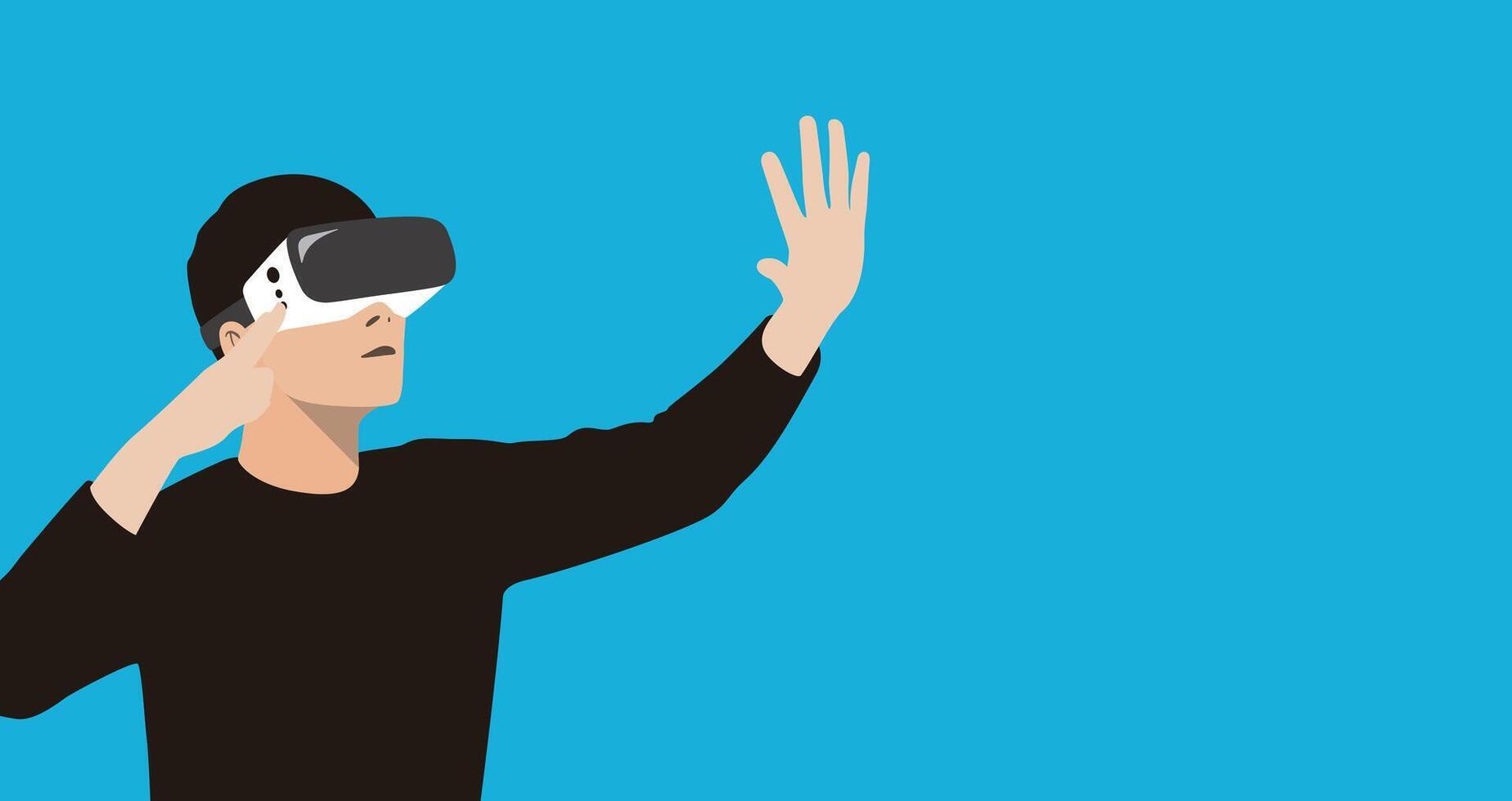 Engaging virtual reality experience with a user exploring in a vibrant digital environment vector