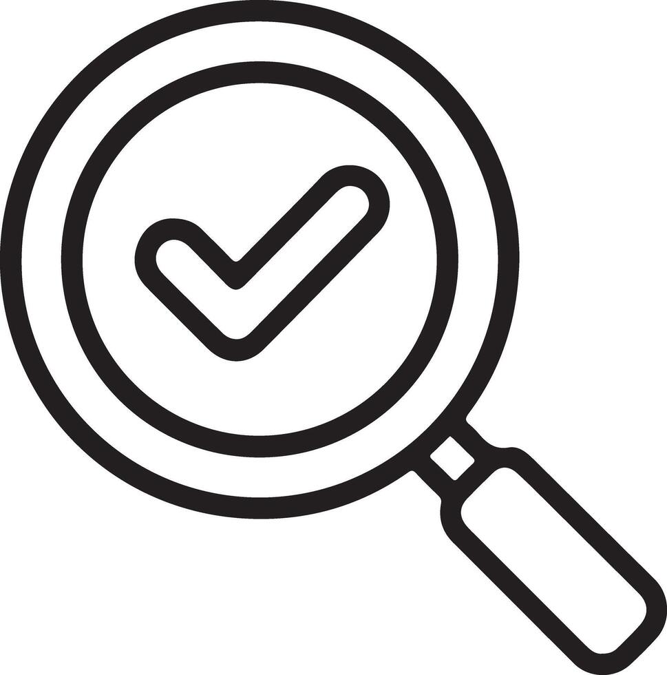 Magnifying glass with a checkmark inside symbolizing verification and search success vector