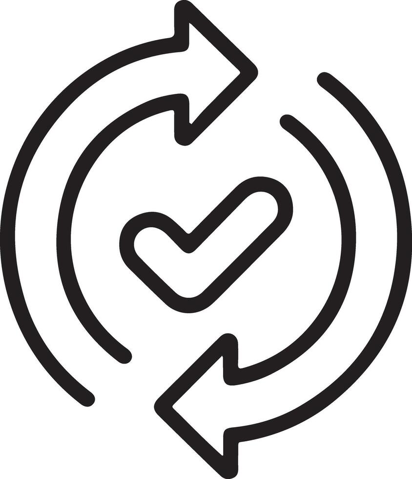 Circular arrows with check mark symbol for process and approval vector