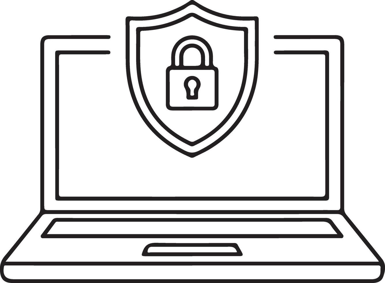 Laptop computer with security shield and padlock icon symbolizing data protection vector
