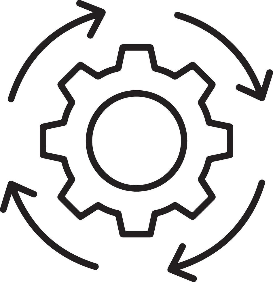 Circular arrows around a gear symbolizing a continuous process or workflow vector