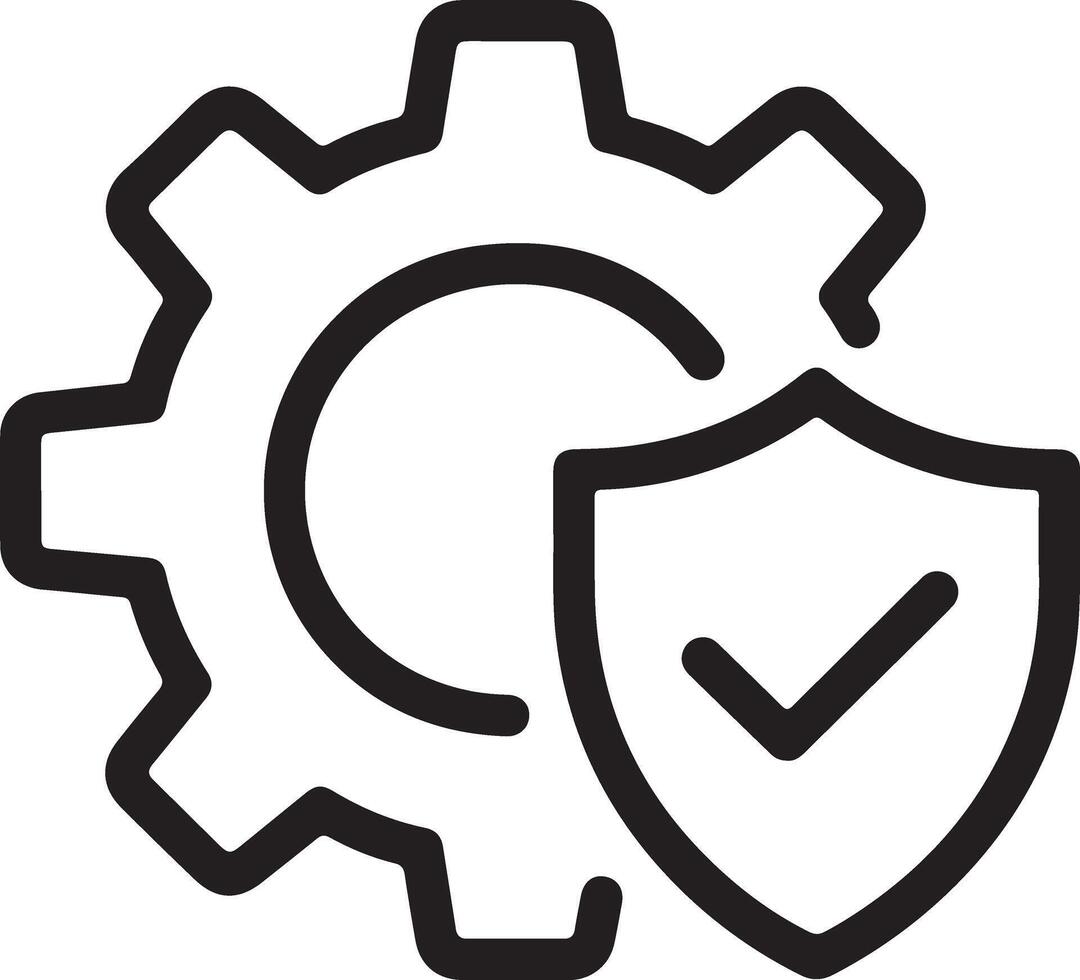 Gear and shield with checkmark icon representing security vector