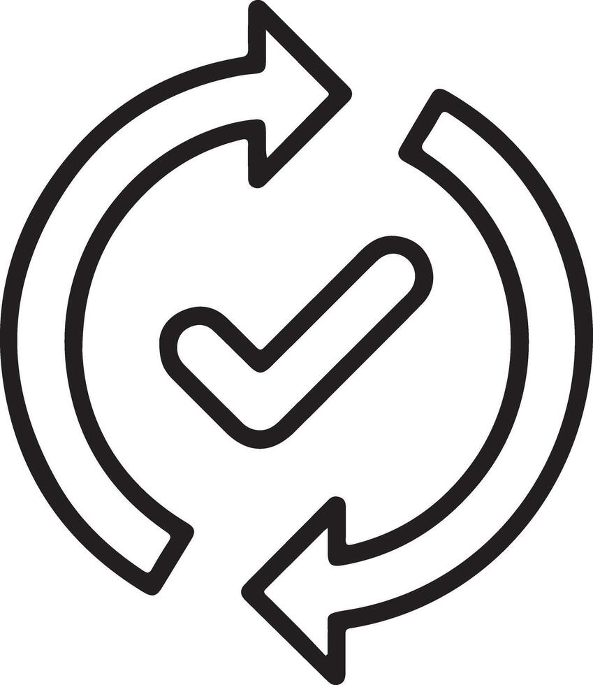 Circular arrows with a check mark inside symbolizing completion and process vector