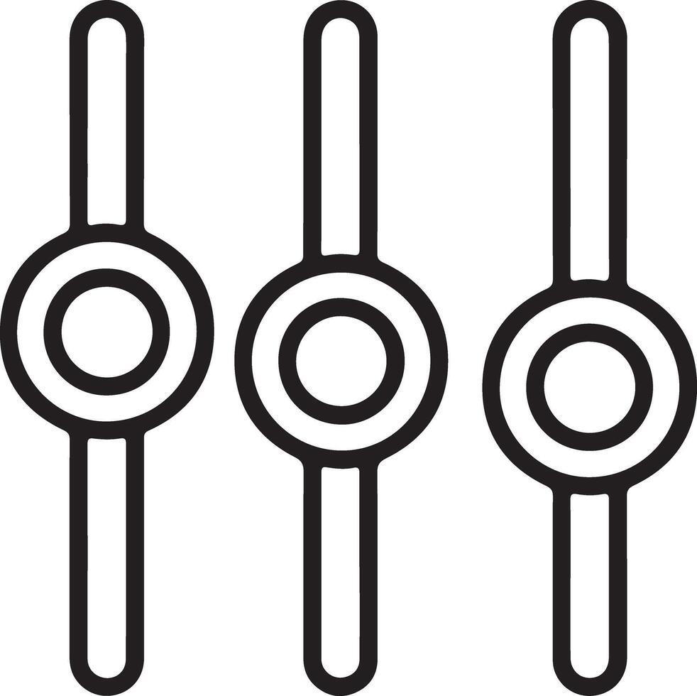 Three vertical sliders with circular knobs representing control settings and adjustments vector