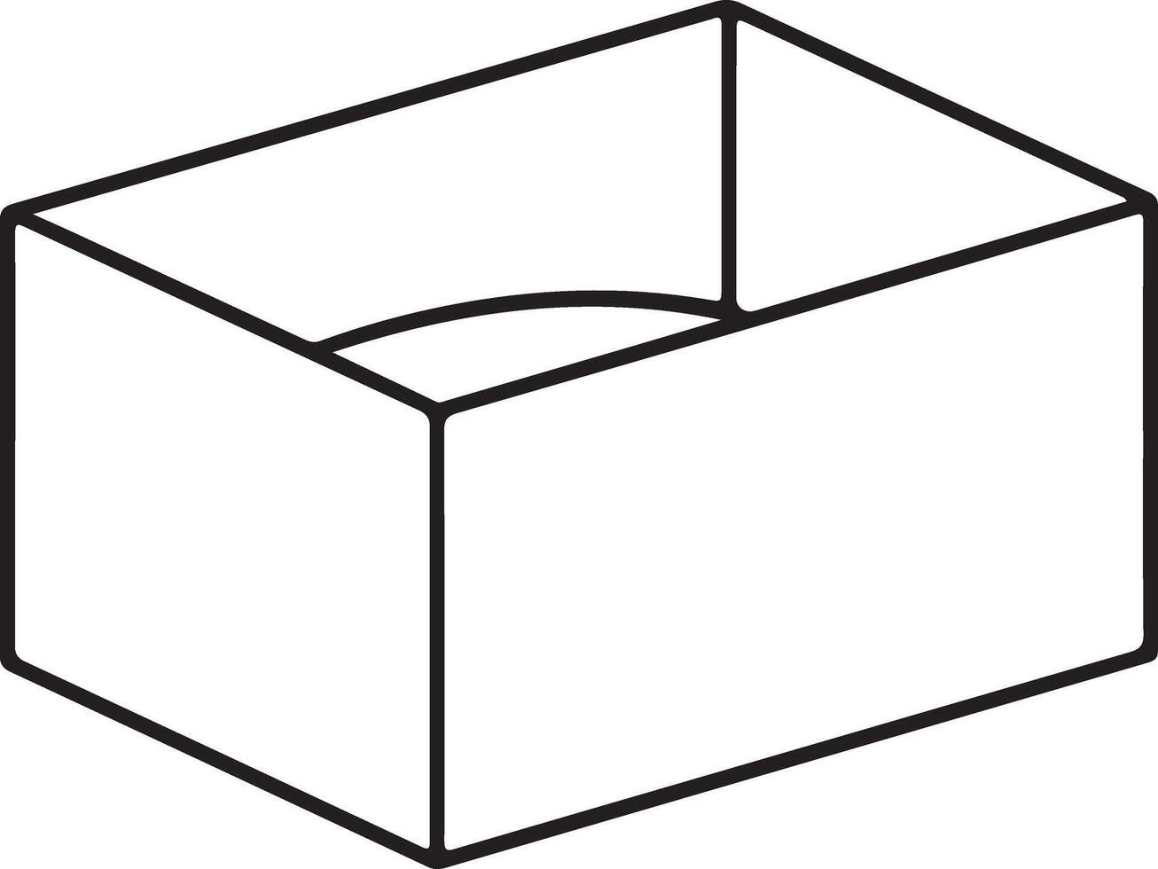 Simple isometric line drawing of an open rectangular box with a curved bottom vector