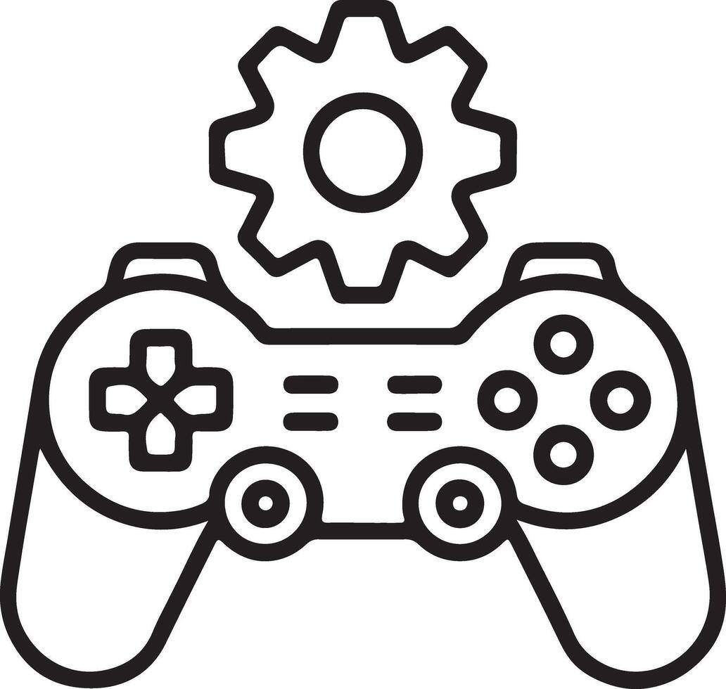 game controller icon with gear symbol representing gaming settings and customization vector