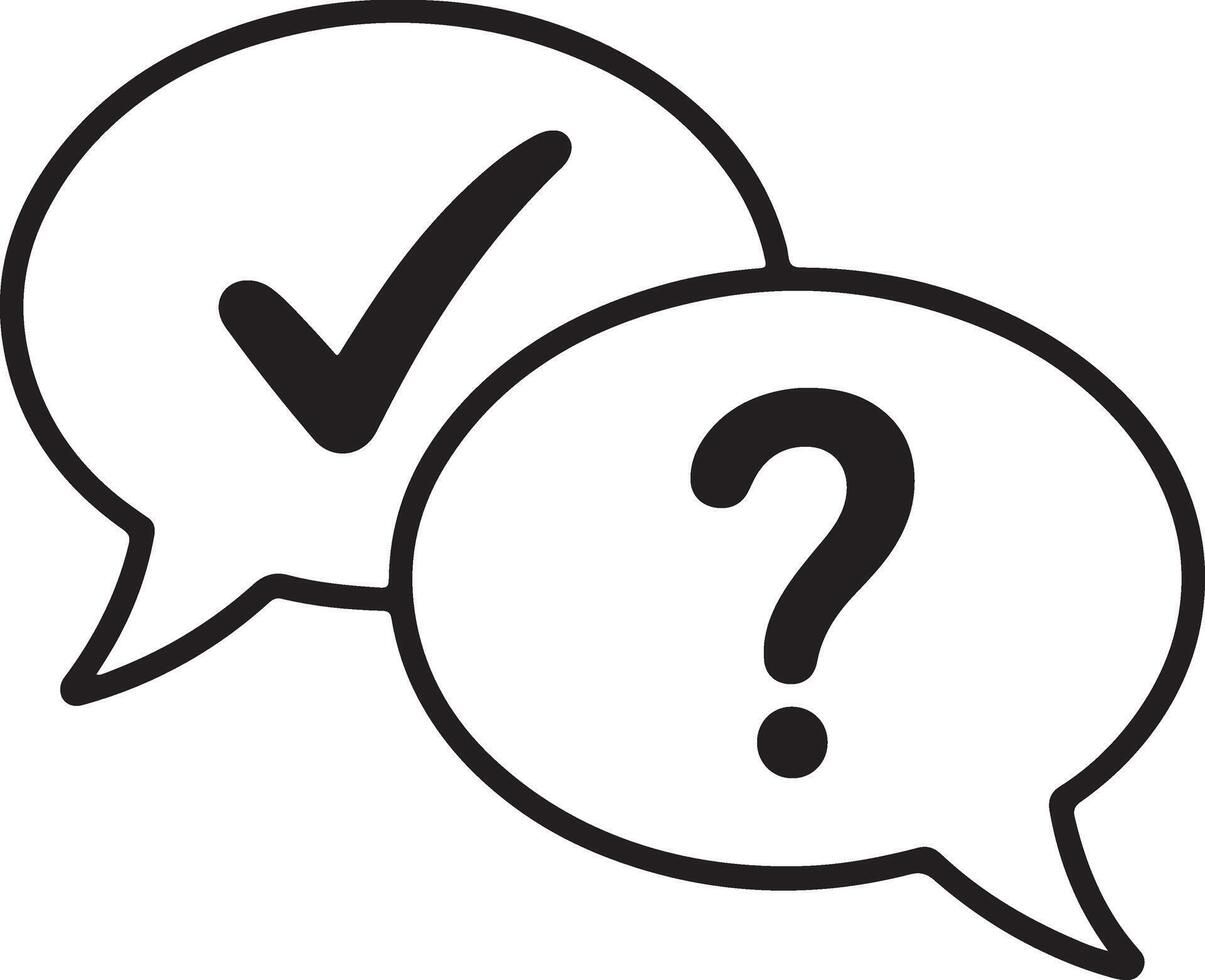 Two speech bubbles one with a checkmark and the other with a question mark vector