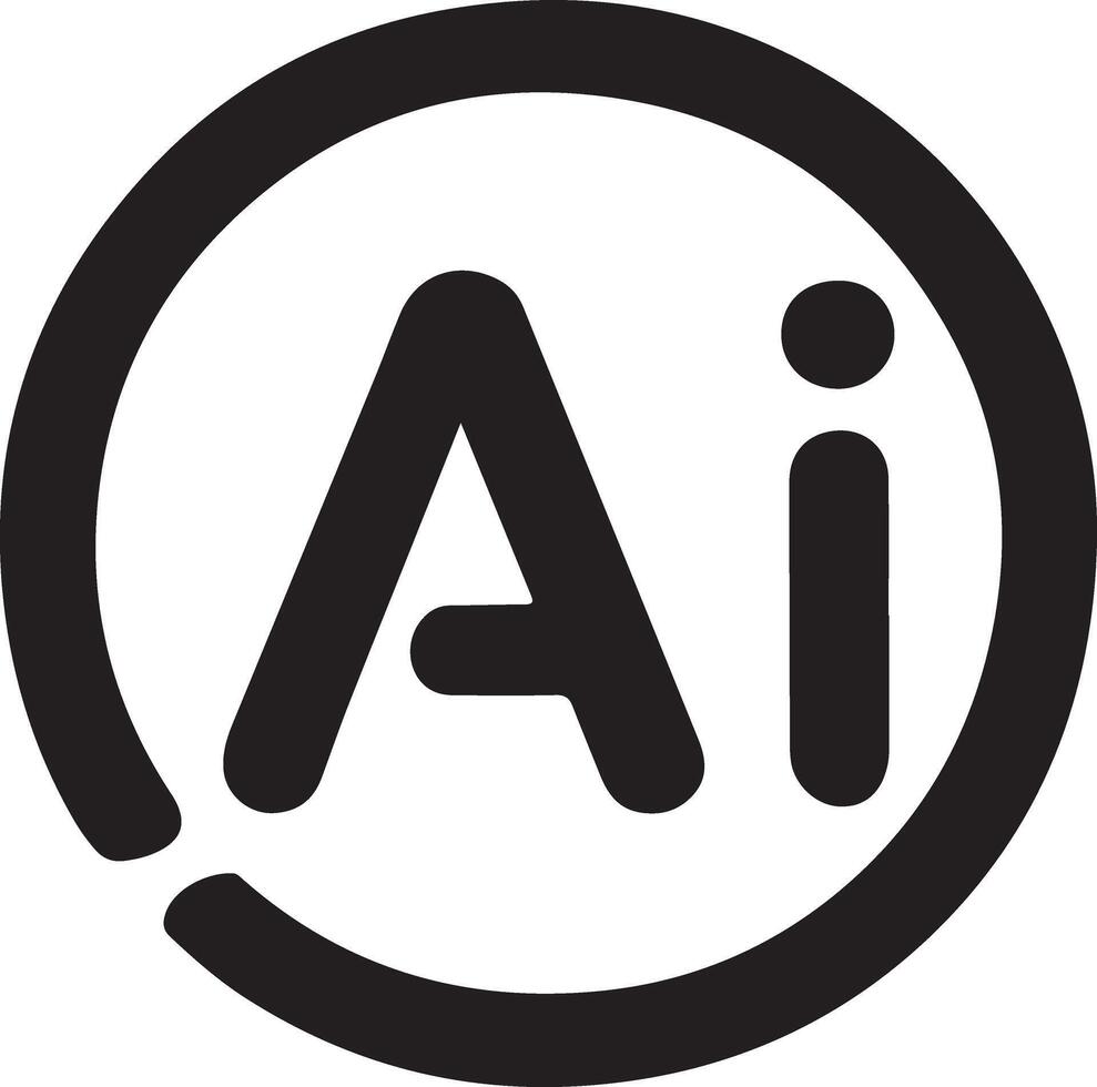 Simple black and white circle icon with bold ai letters representing artificial intelligence vector