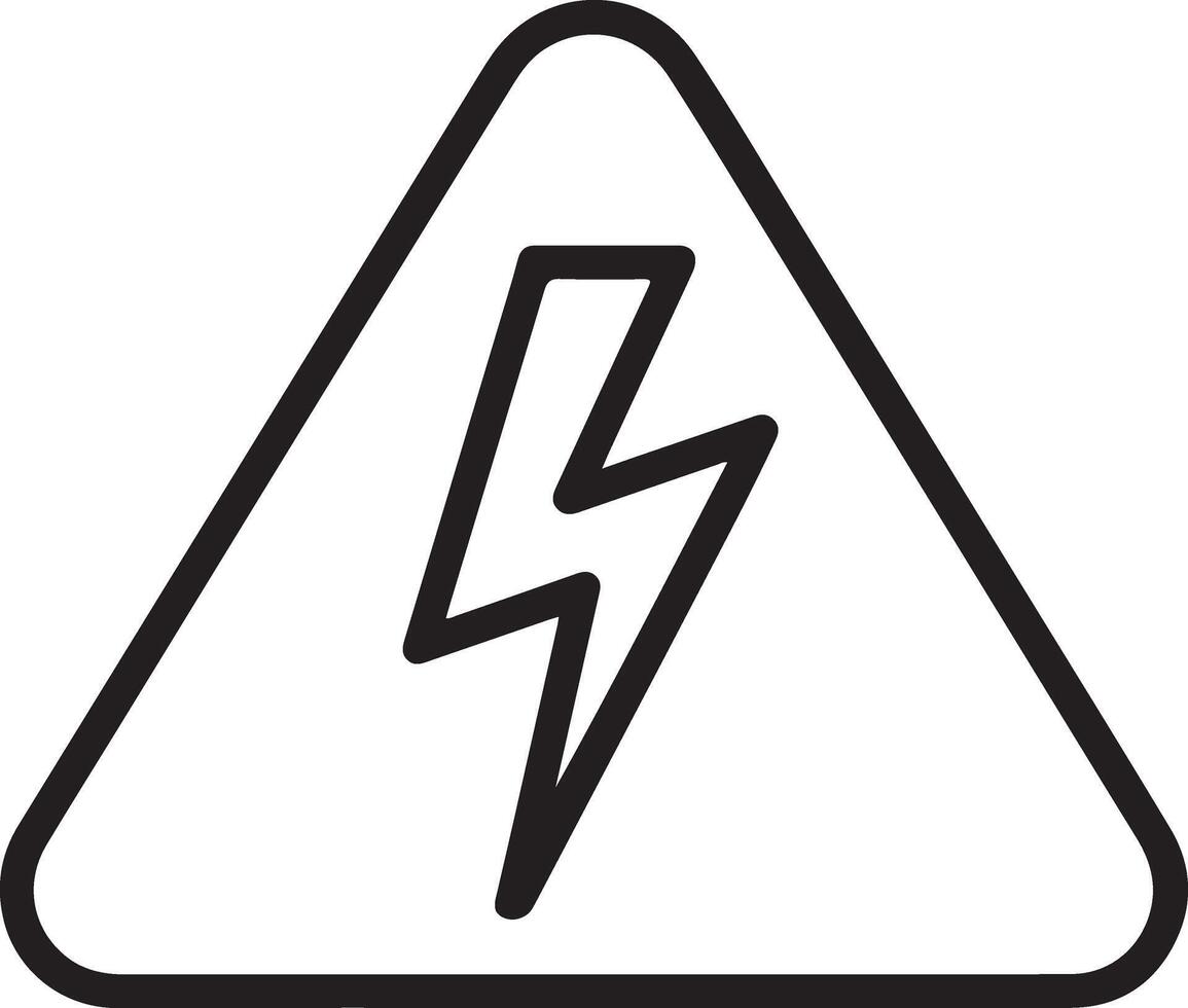 Black and white outline of a triangular warning sign with a lightning bolt symbol inside vector