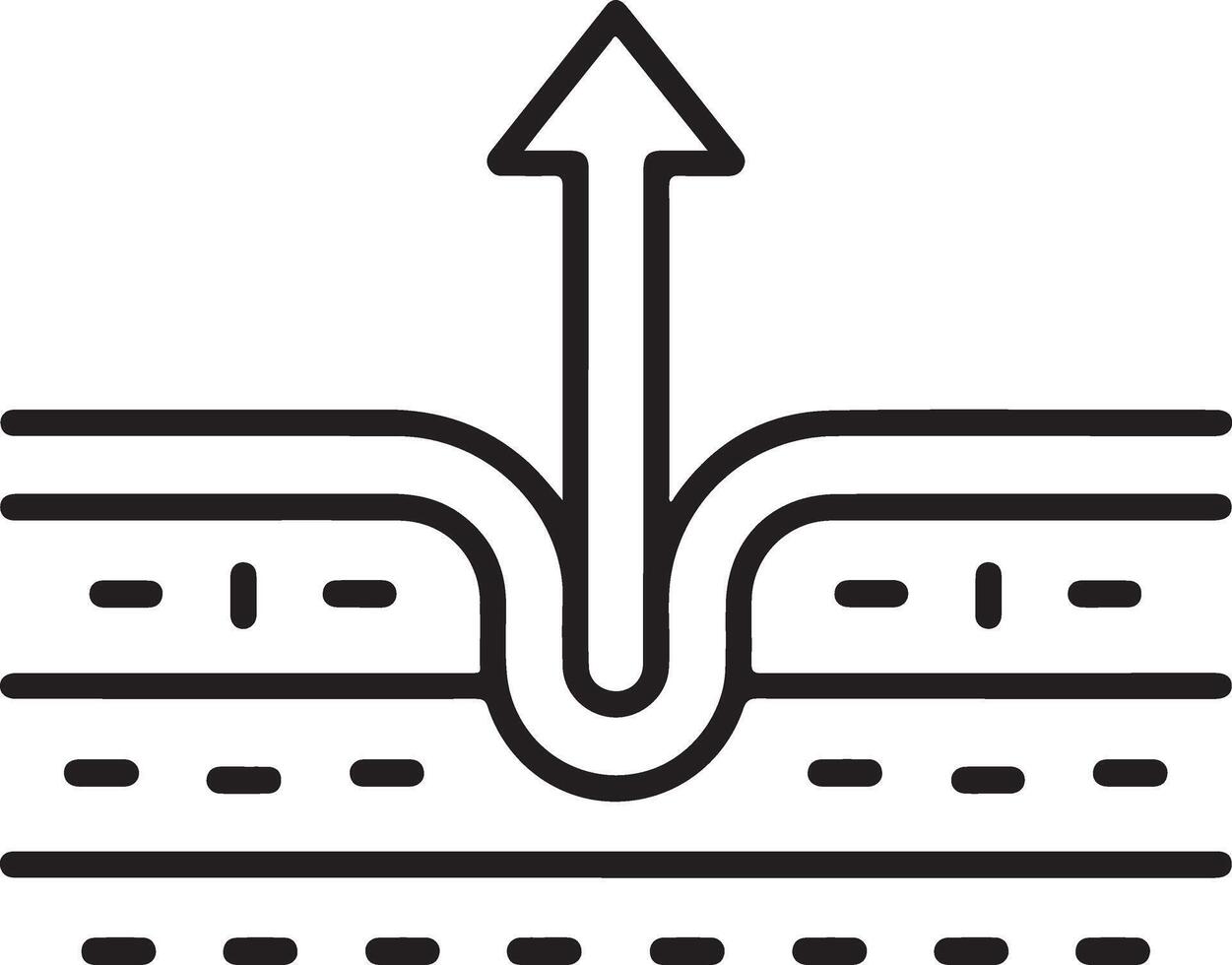 Abstract line art illustration of an upward arrow emerging from a layered surface vector