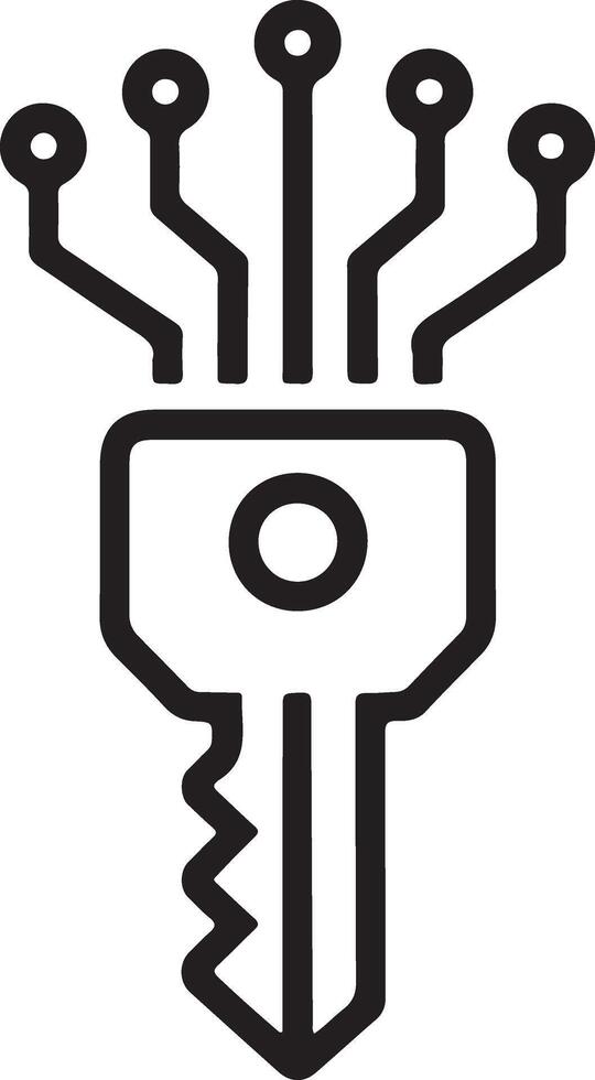 Digital key icon representing cybersecurity and technology access with circuit board connections vector
