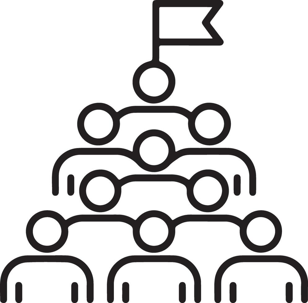 Hierarchical organizational structure with a leader at the top and a flag symbolizing success vector