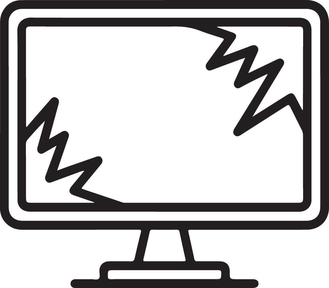 Stylized line art icon of a broken computer monitor screen with cracks vector