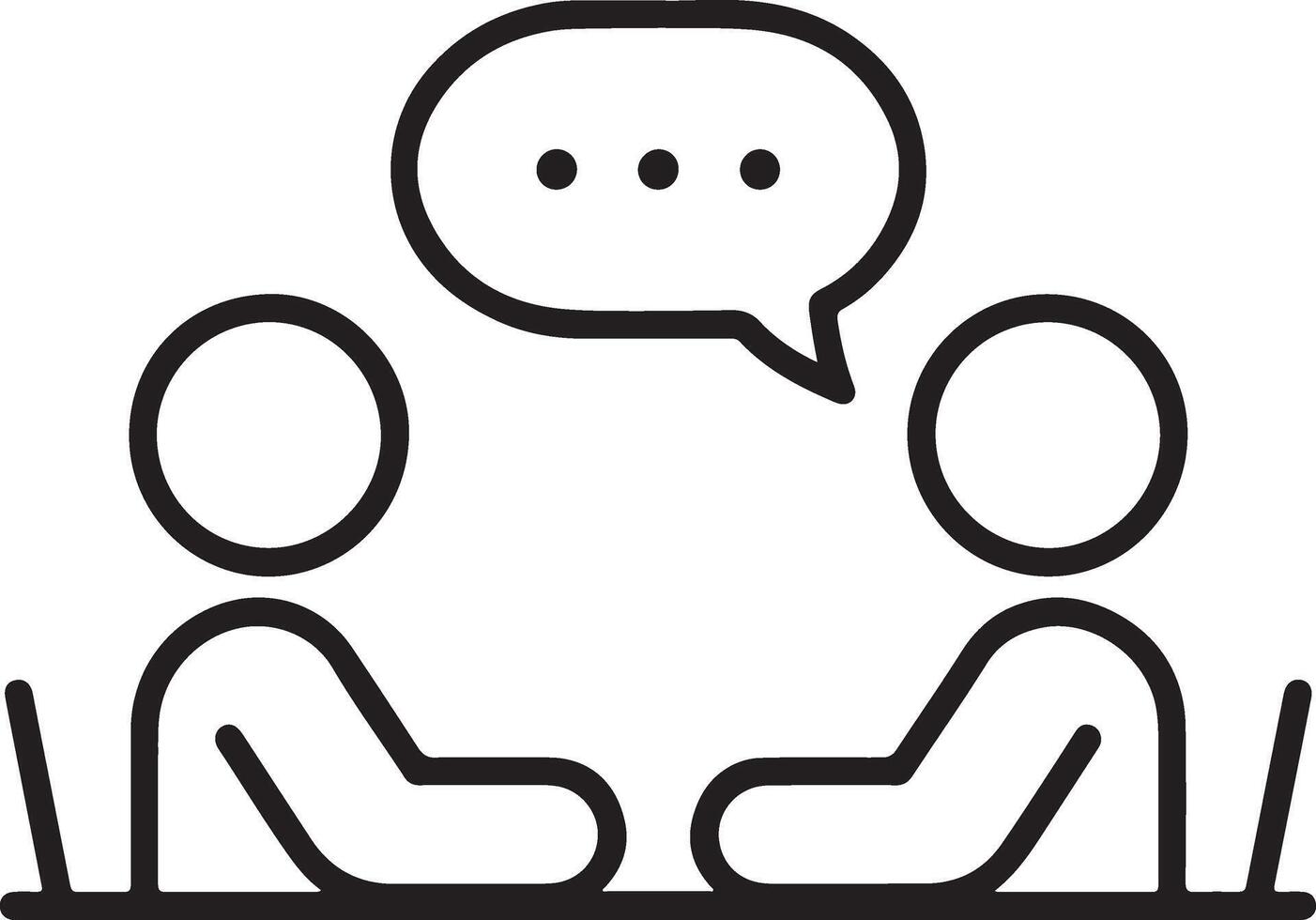 Two people having a conversation with a speech bubble above them representing communication vector