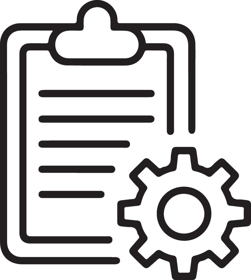 Clipboard with checklist and gear icon representing task management and operational efficiency vector