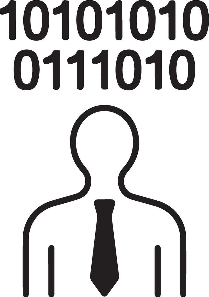 Digital transformation concept with binary code above a stylized person in a tie vector