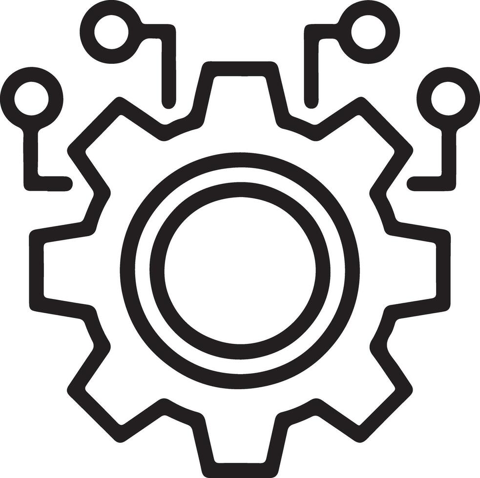 Abstract digital technology gear icon with circuits and nodes representing innovation and connectivity vector