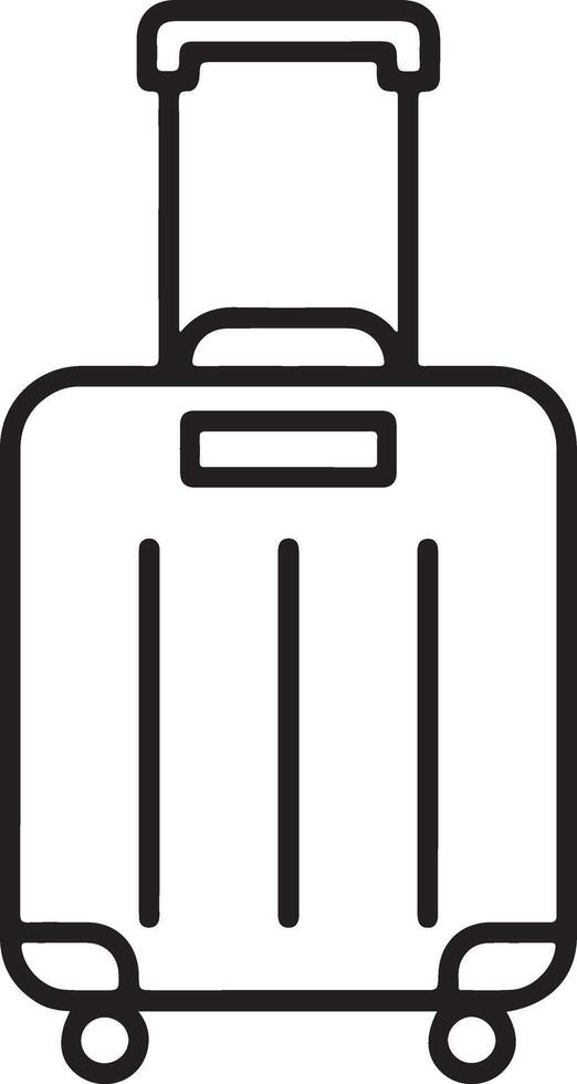 Simple line art icon of a modern rolling suitcase with extendable handle and wheels vector