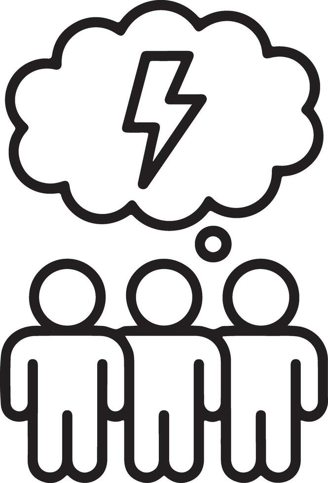 Three stylized figures in a line with a thought bubble containing a lightning bolt above them vector