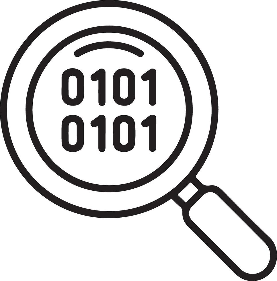 Magnifying glass examining binary code representing data analysis and digital information exploration vector