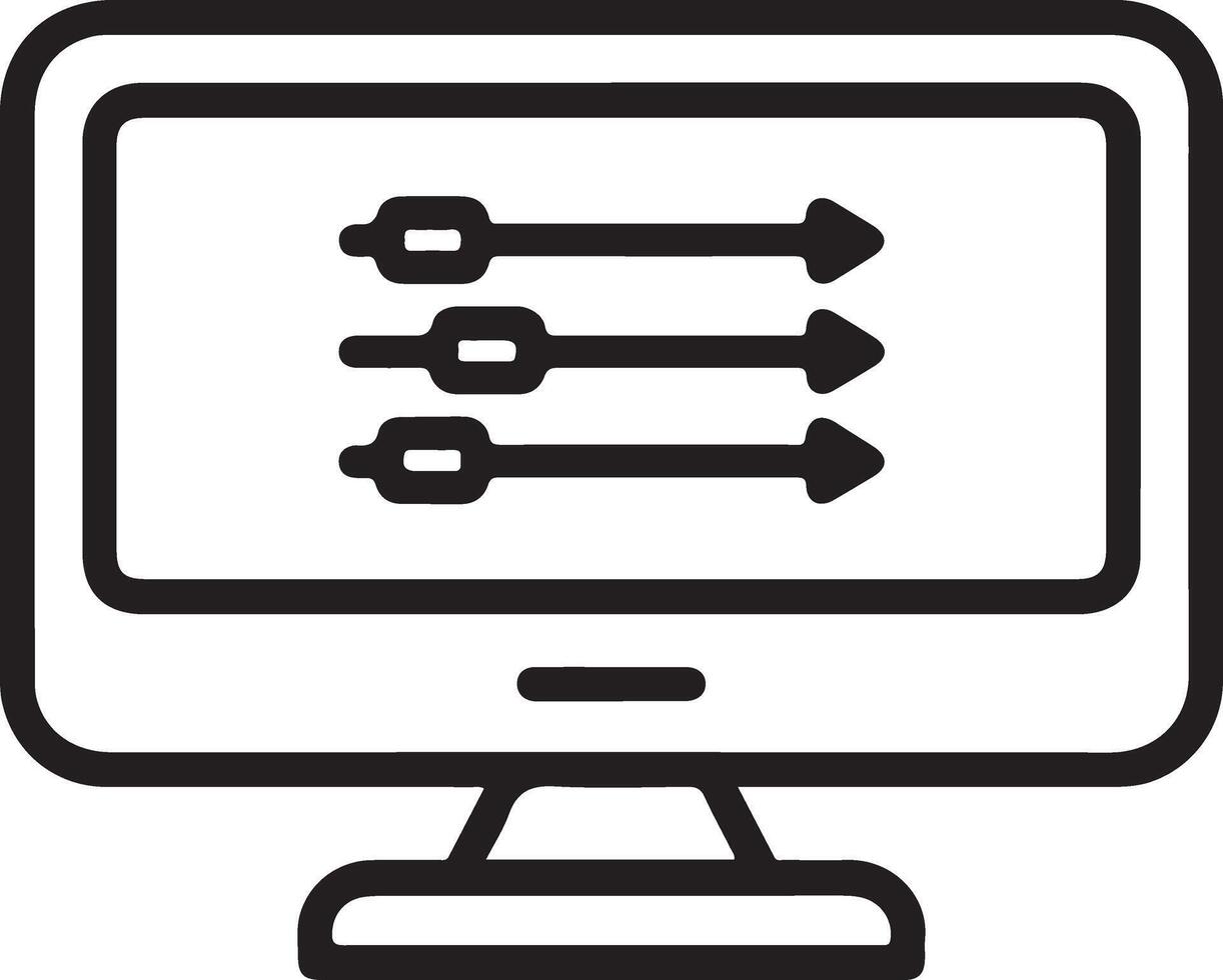 Computer screen displaying sliders and arrows indicating settings and adjustments for digital control vector