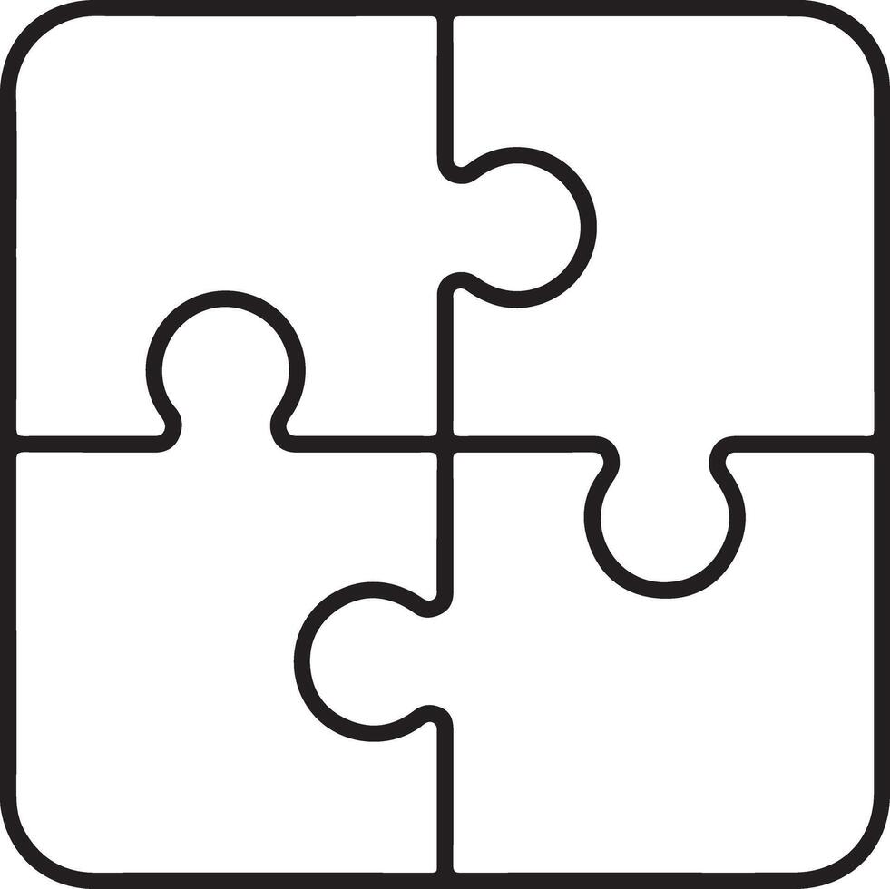 Simple outline of four connected puzzle pieces forming a square on a white background vector