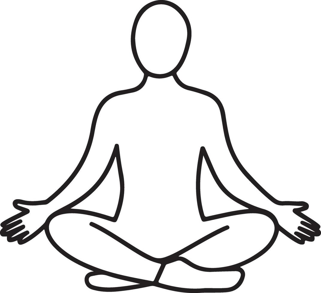 Simple outline of a person meditating in a lotus pose with open palms facing upward vector