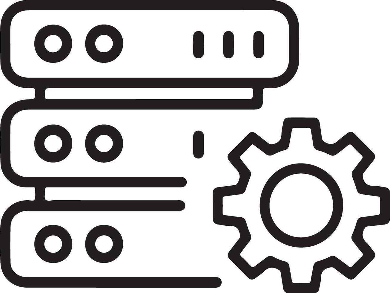 Clean line art icon of stacked servers with a gear symbol representing data management and it operations vector