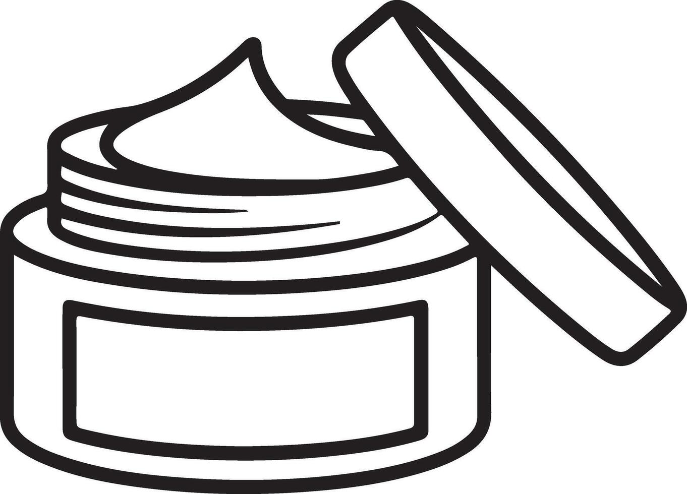 Simple line art drawing of an open jar of cream with the lid resting beside it vector