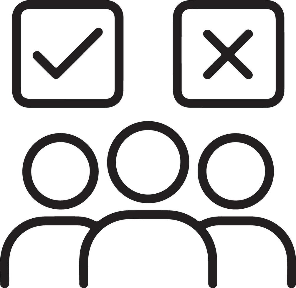Simple line icon representing a group of people making a decision with yes or no options vector