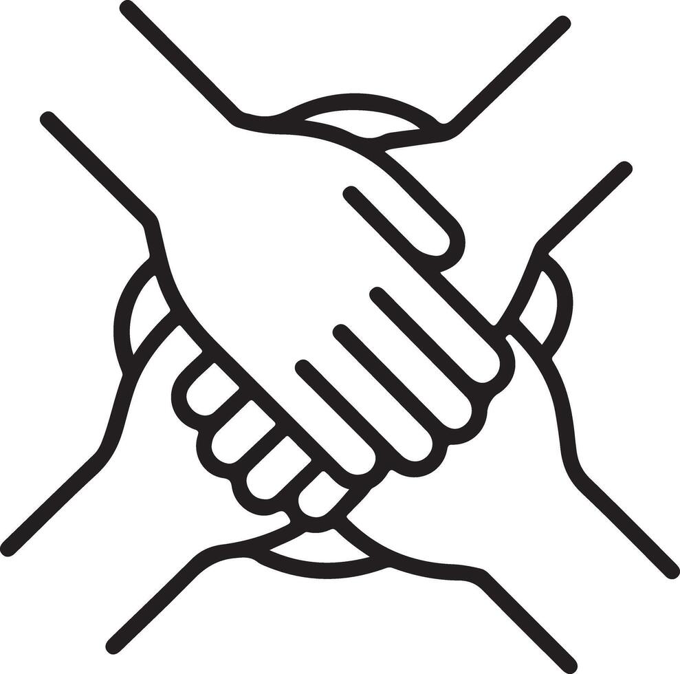 Four hands clasped together in a circle forming a symbol of unity and teamwork vector