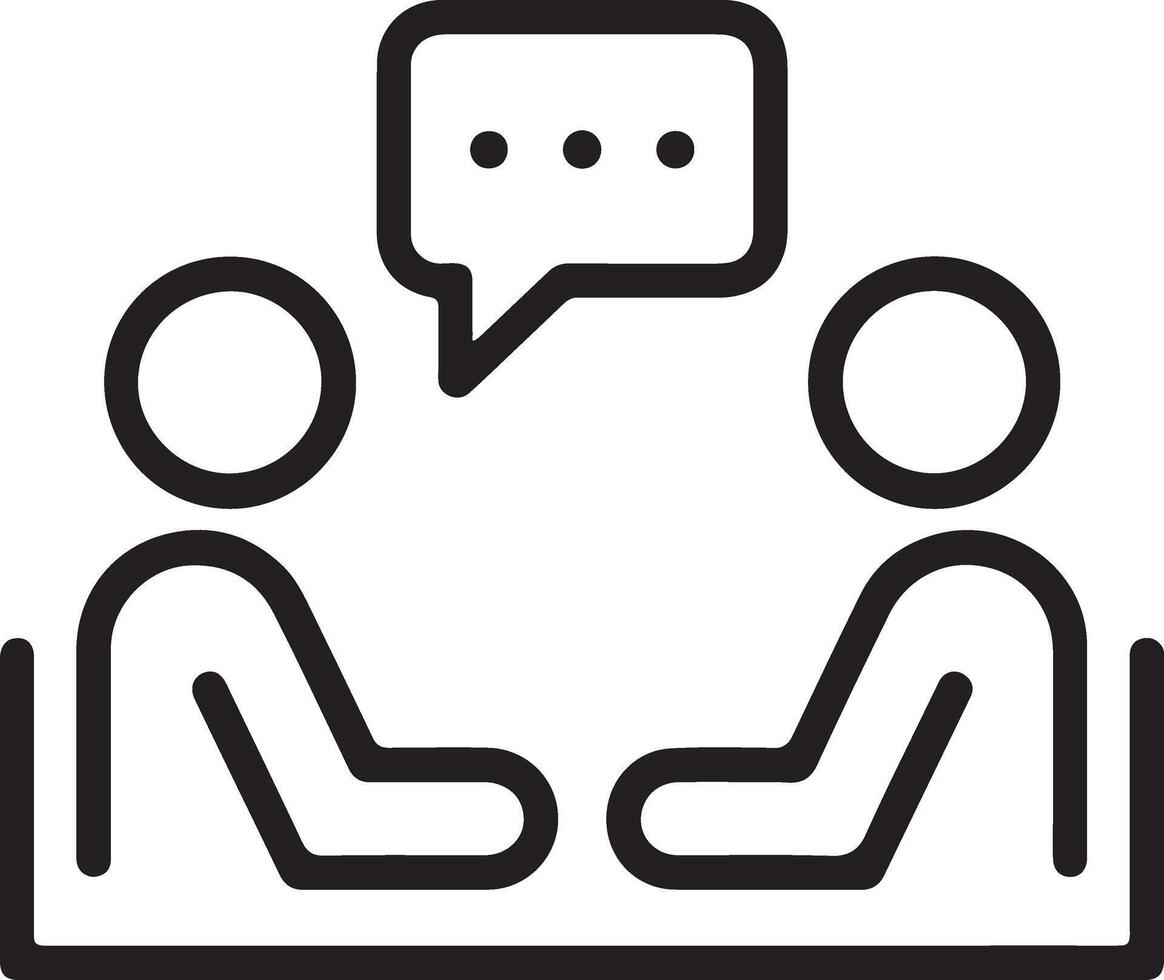 Two people sitting at a table having a conversation with a speech bubble above them vector
