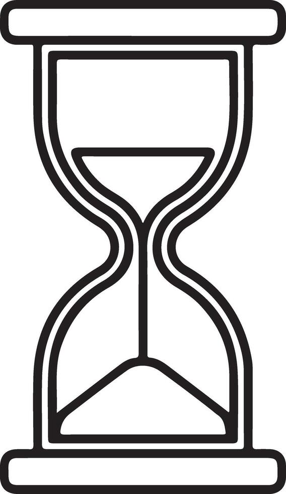 Simple outline illustration of an hourglass with sand flowing from top to bottom representing time vector