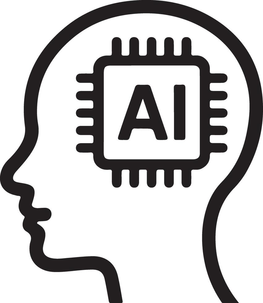 Conceptual outline of a human head profile with a central processing unit chip labeled ai inside the brain area vector