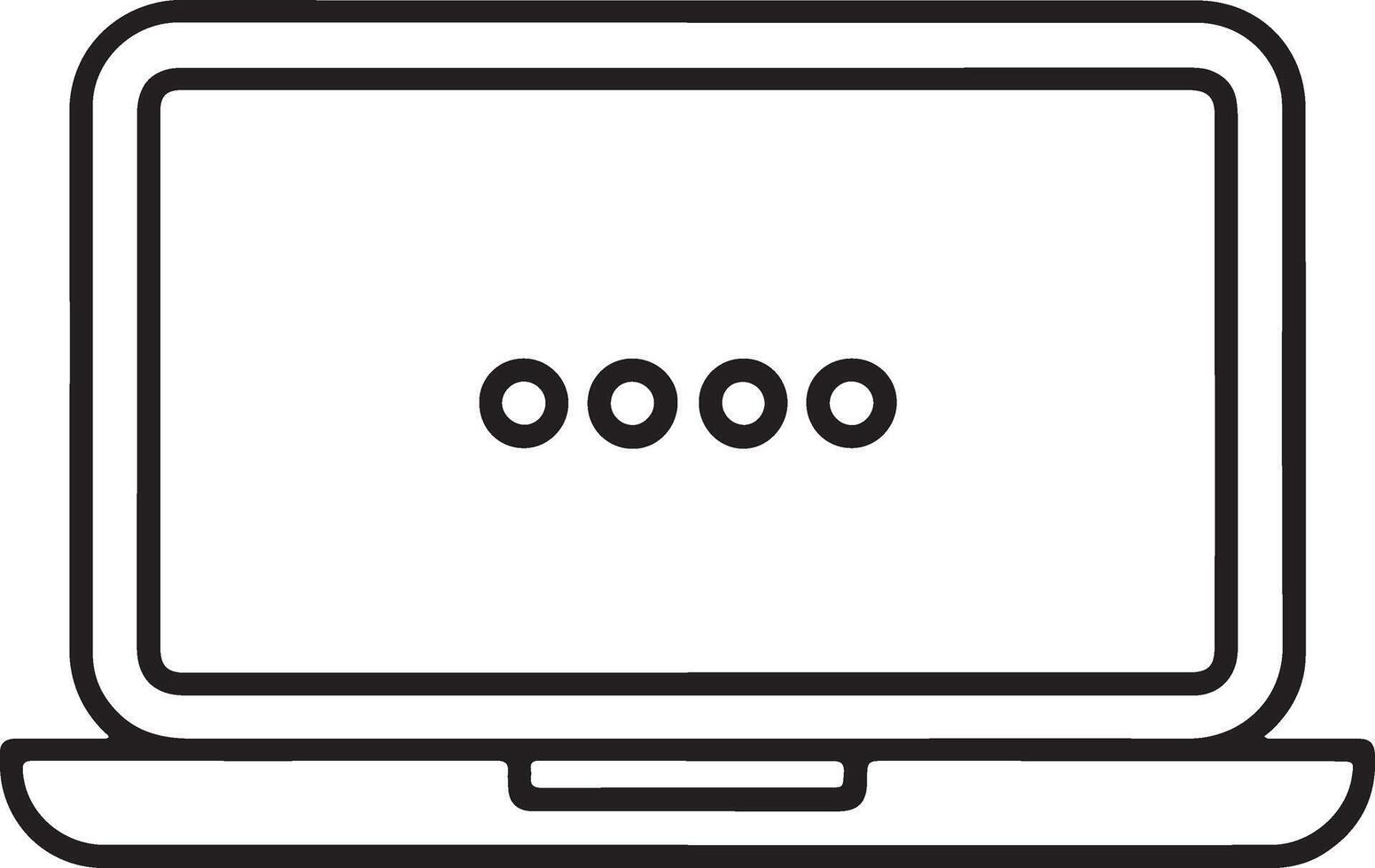 Simple line art icon of a laptop computer with loading dots vector