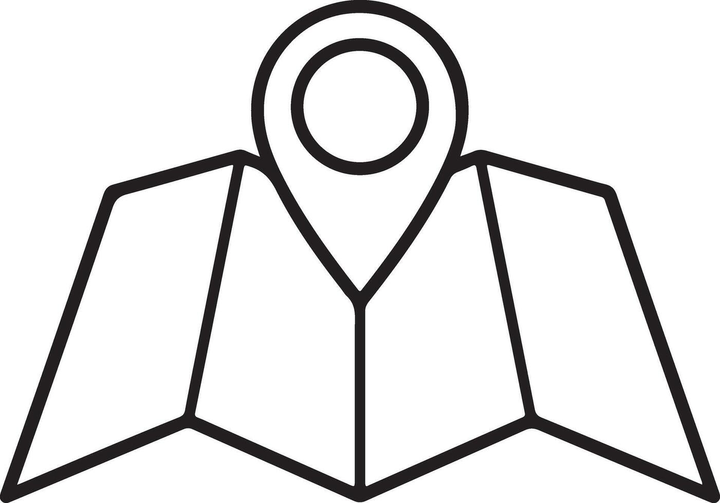 Simple outline icon of a folded map with a location pin marker centered vector