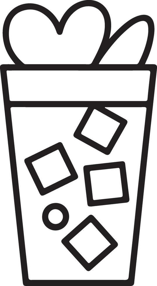 Simple outline drawing of a refreshing drink with ice cubes and a heart shaped garnish vector