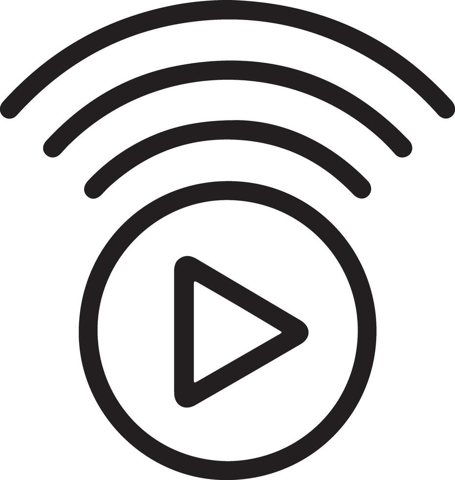 Simple line art icon representing live streaming or broadcasting with a play button and signal waves vector