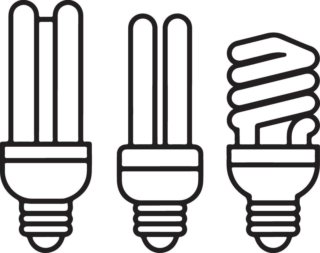 Three energy efficient light bulbs in a row showing different designs and shapes vector