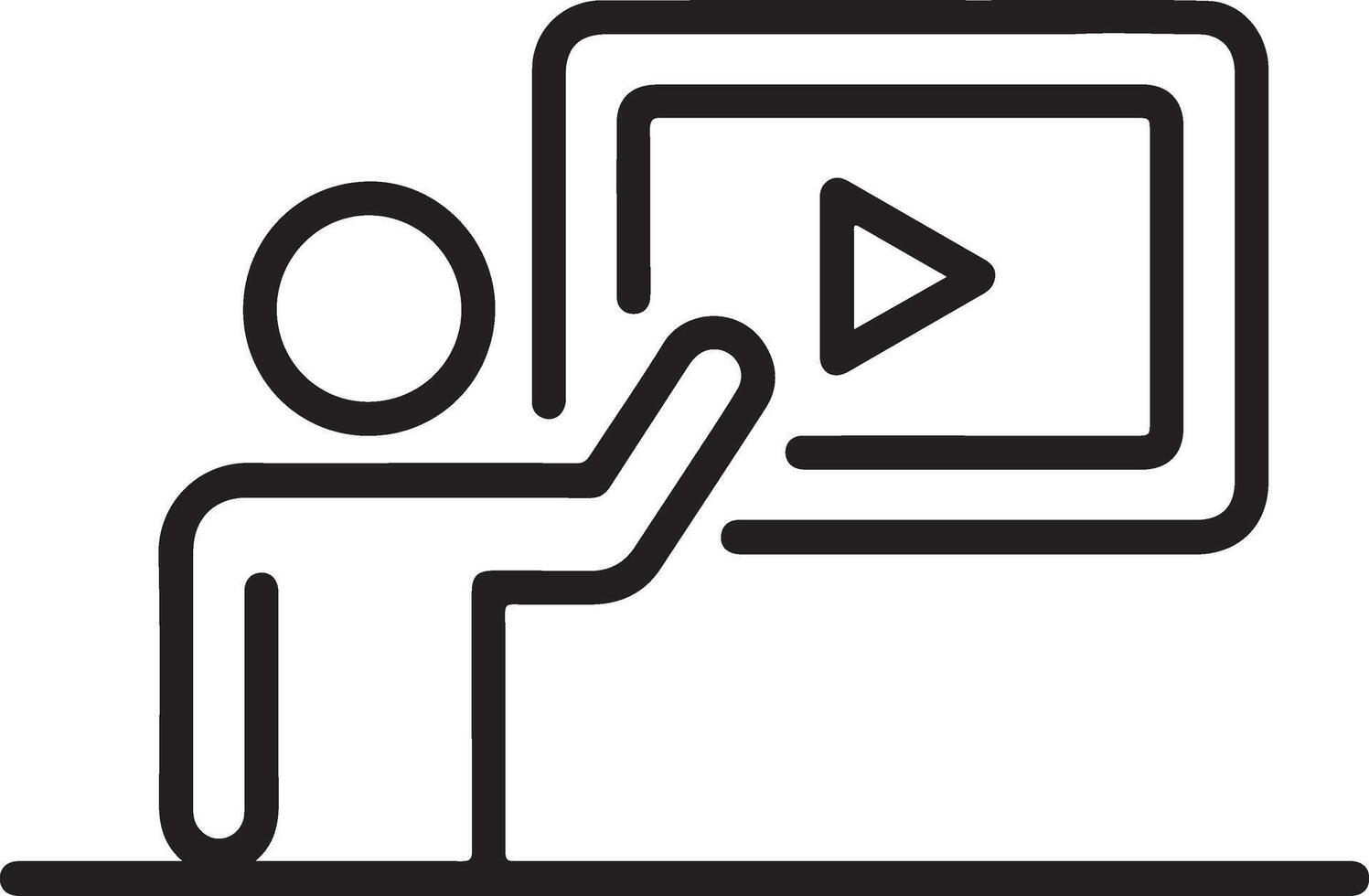 sencillo línea icono de un persona interactuando con un digital pantalla mostrando un jugar botón vector